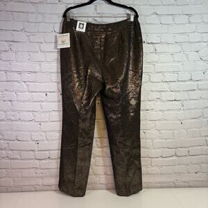 NWT Anne Klein Gold Metallic Snake Print Pants Size 8 Y0491